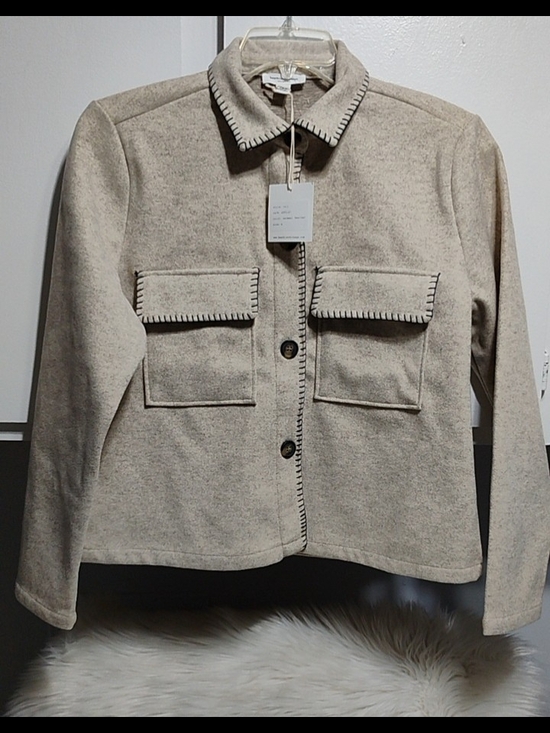 beachlunchlounge Jackets & Blazers - New beachlunchlounge Tali Oatmeal Heather Jacket W Whipstitch Trim (C-23)